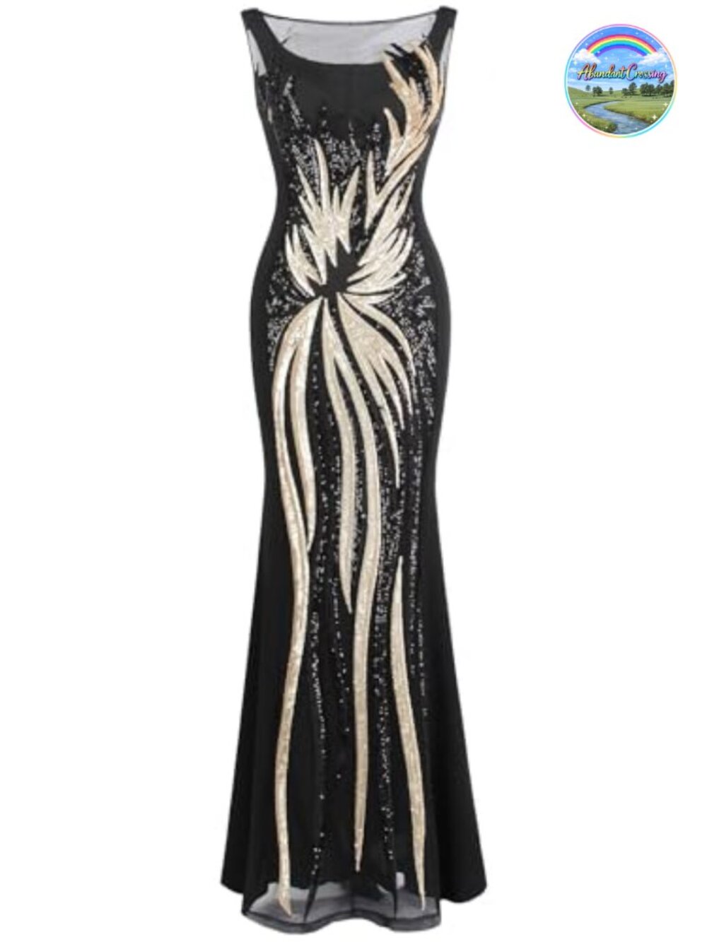 Sheer Sequin Splicing Formal Evening Maxi Dress Sleeveless High Neck